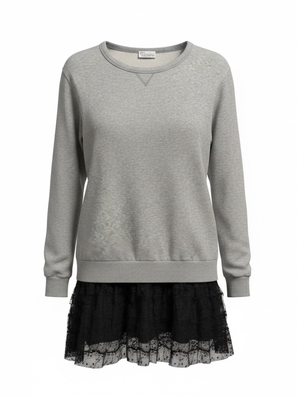 RED Valentino Gray Sweatshirt Tunic Dress Black Lace Hem Women’s Size M